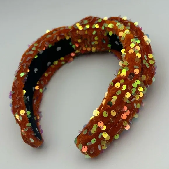 Lele Sadoughi Orange Sequin Knotted Headband - Picture 6 of 16